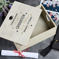 Personalised Large Vintage Graduation Keepsake Box With Stars and Hat