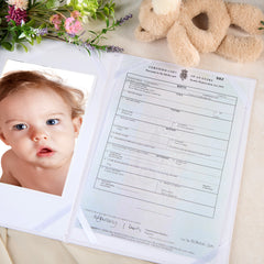 Baby Certificate Holder Personalised Linen Cover With Photo Space