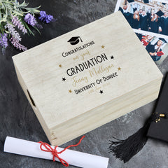 Personalised Large Vintage Graduation Keepsake Box With Stars and Hat