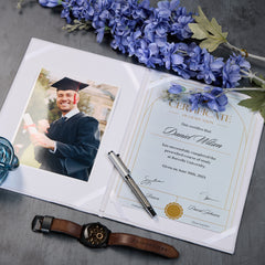 Graduation Certificate Holder Personalised Linen Cover With Photo Space