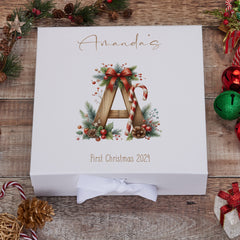 Personalised Cute Christmas Family Baby Keepsake Memory Box With Wood Letters