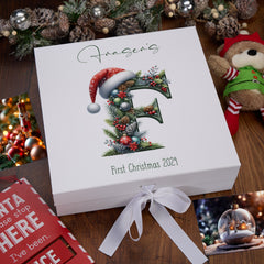 Personalised Christmas Family Baby Keepsake Memory Box With Decorations