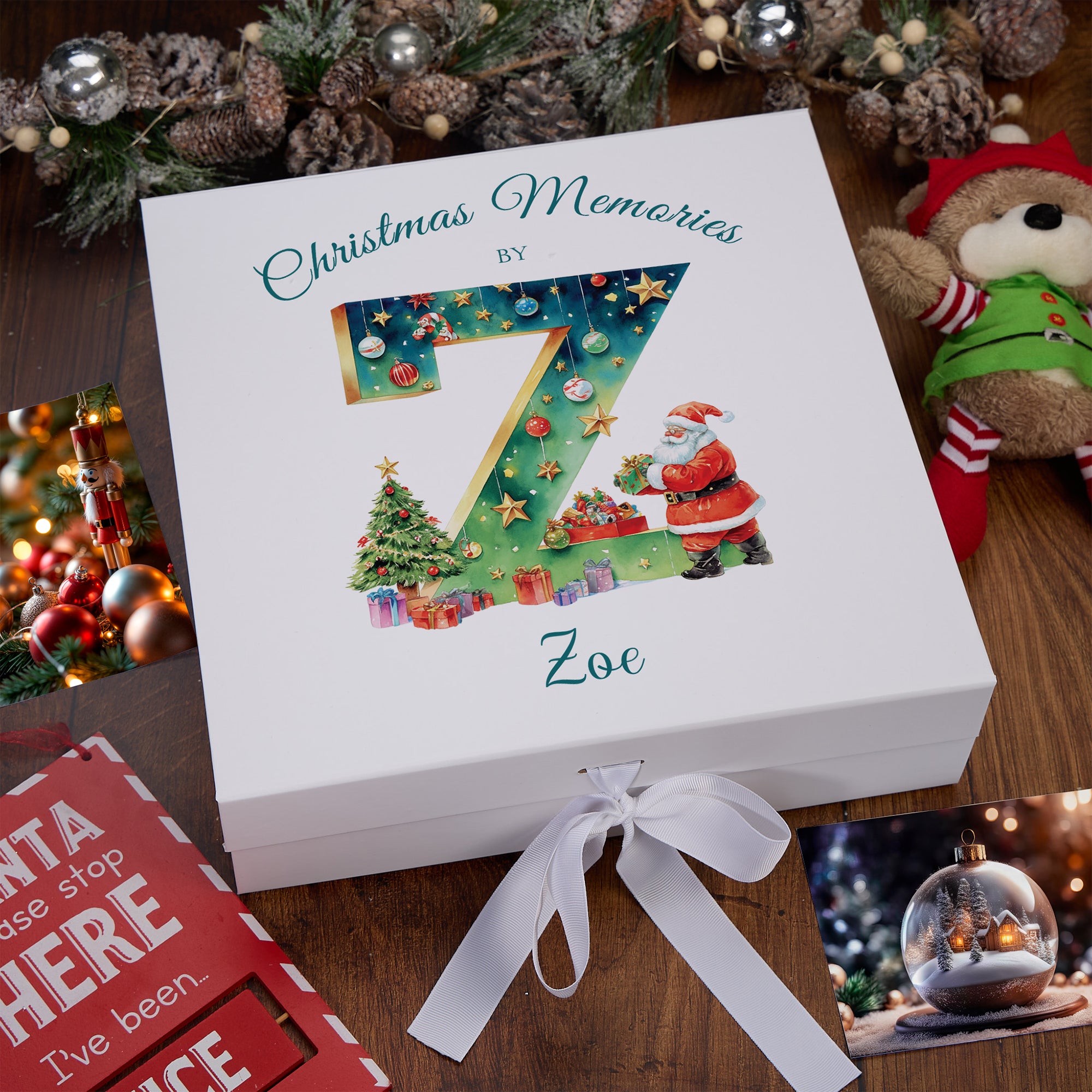 Personalised Christmas Family Baby Keepsake Memory Box With Santa's Letter