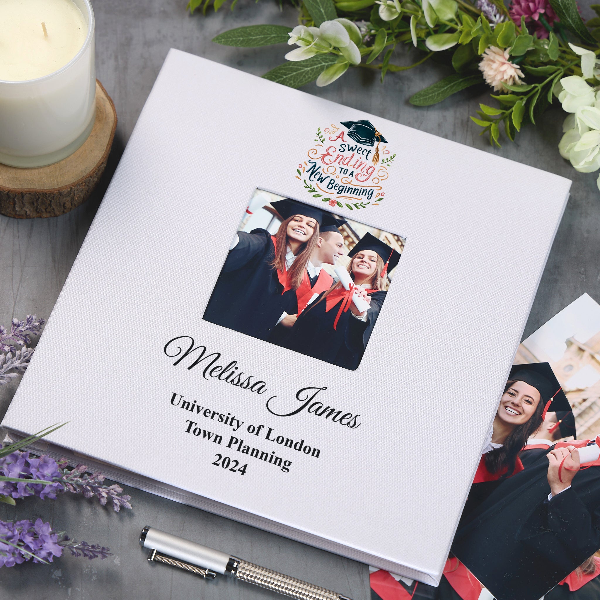 Personalised Graduation Photo Album Gift, Linen Cover, 28 x 27 cm, 120 6x4 Photos,