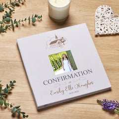 Personalised Confirmation Photo Album Linen Cover With Sketch Church