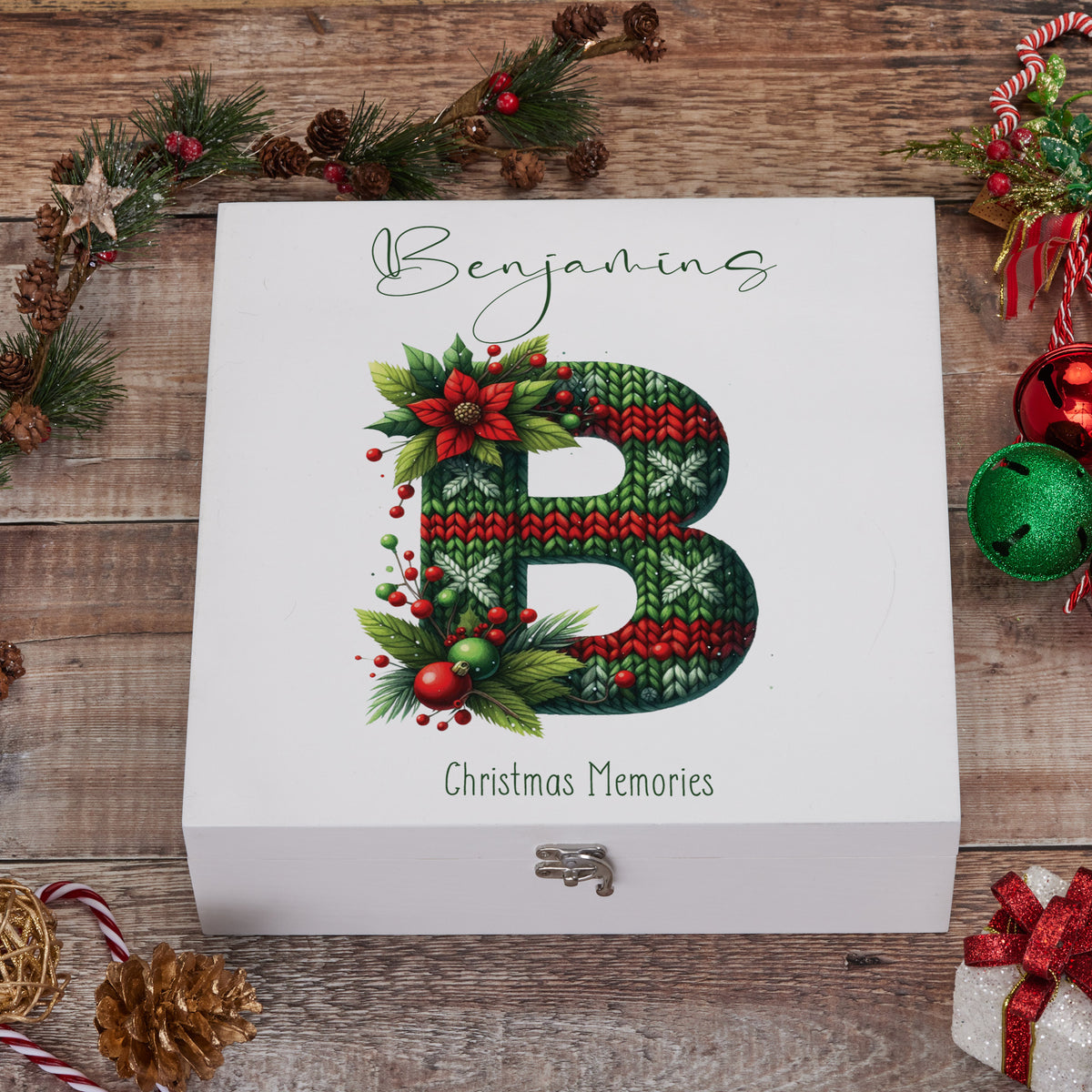 Personalised Luxury Wooden Cute Christmas Jumper Lettering Family Baby Keepsake Memory Box