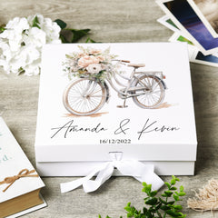 Personalised Wedding Box With Bicycle Design and Ribbon Closure