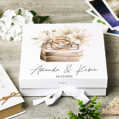 Personalised Wedding Box With Floral Ring Box Design and Ribbon Closure