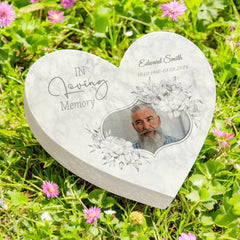 Personalised Graveside Photo Memorial Heart Decoration Grey Floral