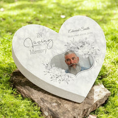 Personalised Graveside Photo Memorial Heart Decoration Grey Floral