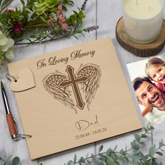 Personalised Wooden Engraved Memorial Funeral Remembrance Guest Book In Loving Memory