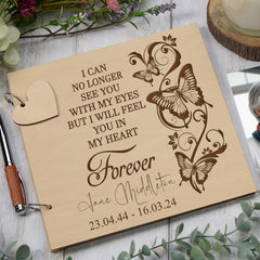 Personalised Wooden Engraved Memorial Funeral Remembrance Guest Book With Butterflies