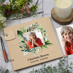 Personalised Wooden Funeral Condolence Memory Book With Photo