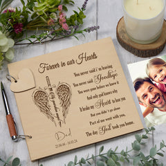 Personalised Wooden Engraved Memorial Funeral Remembrance Guest Book Guardian Angel