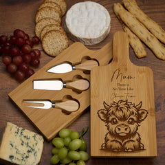 Personalised Cheese board Gift Engraved With Highland Cow