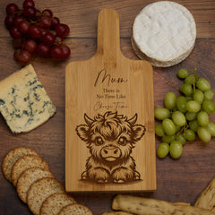 Personalised Cheese board Gift Engraved With Highland Cow