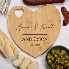 Personalised Wedding or Anniversary Gift Engraved Heart Chopping Board With Names