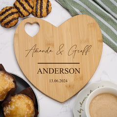 Personalised Wedding or Anniversary Gift Engraved Heart Chopping Board With Names