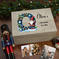 Personalised Large Christmas Eve Box Heart Crate With Gnome Lettering