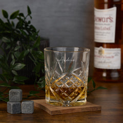 Personalised Any Name Whisky Set Stones & Tumbler Glass Engraved With Monogram