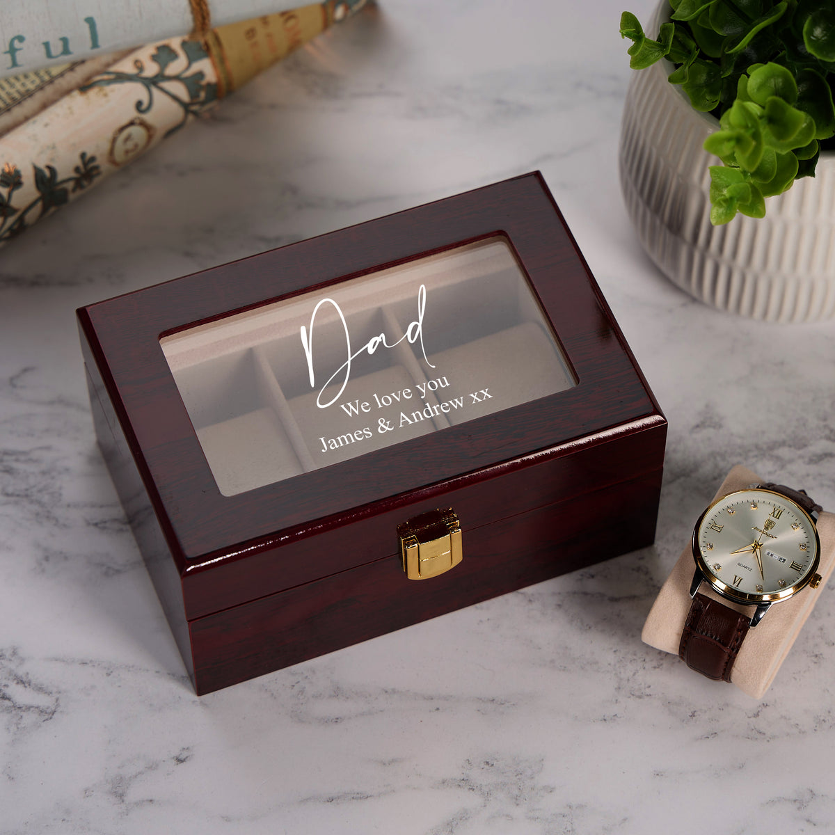 Personalised 3 Watches Wood And Glass Watch Box Gift For Him Or Her