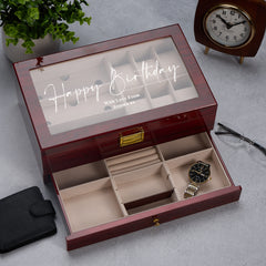 Personalised Wood And Glass Watch, Jewellery and Glasses Box Gift For Him Or Her