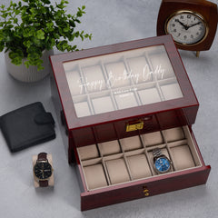 Personalised 20 Watches Wood And Glass Watch Box Gift For Him Or Her