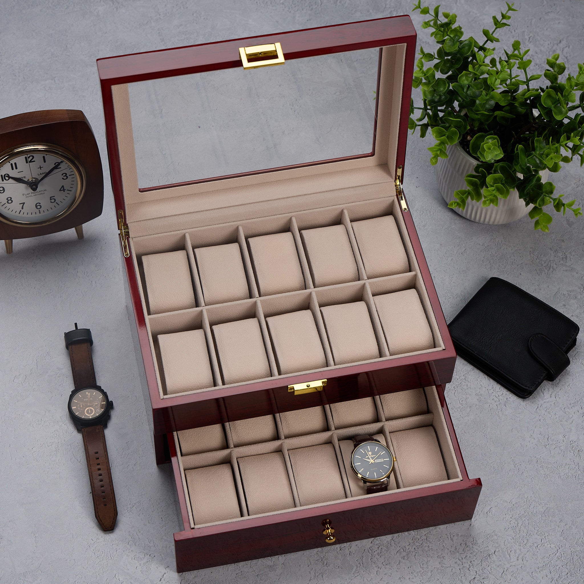 Personalised 20 Watches Wood And Glass Watch Box Gift For Him Or Her