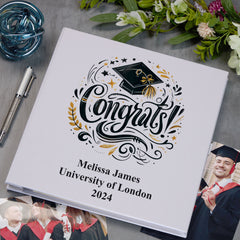 Personalised Graduation Photo Album With Linen Cover Congrats! Design