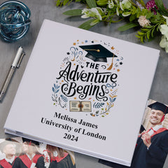 Personalised Graduation Photo Album With Linen Cover Adventure Begins Design