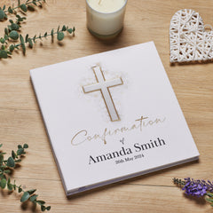 Personalised Large Confirmation Photo Album Linen Cover With Silver Cross