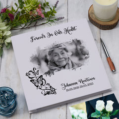 Personalised Large Linen Funeral Condolence Memorial Butterflies Album With Photo