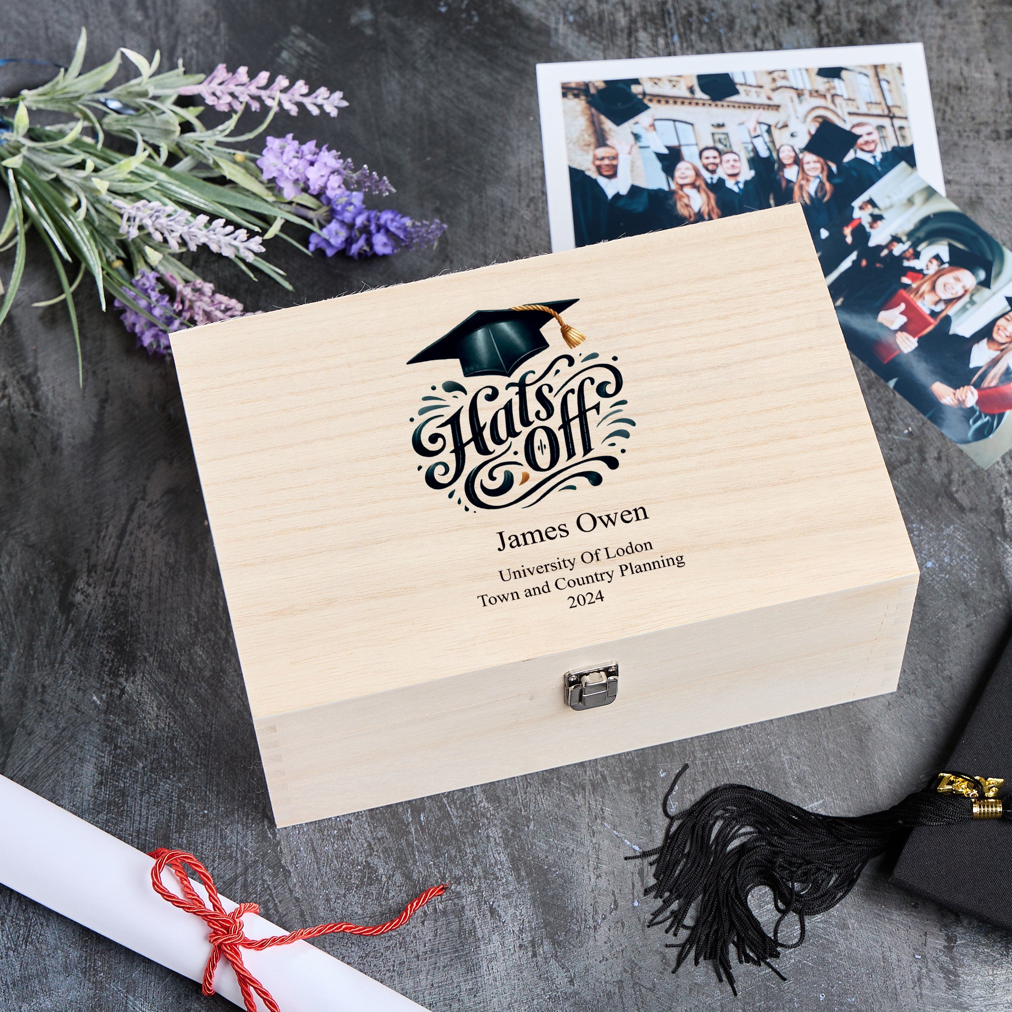 Personalised Large Wooden Graduation Keepsake Memory Box Gift