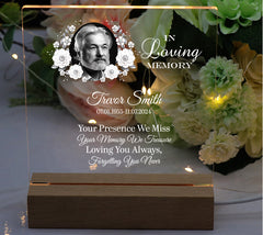 Personalised Photo Memorial Lamp Night Light Condolence Sympathy Gift With Floral Frame