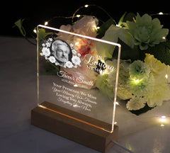 Personalised Photo Memorial Lamp Night Light Condolence Sympathy Gift With Floral Frame