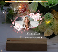 Personalised Photo Memorial Lamp Night Light Condolence Sympathy Gift With Rose Gold Floral