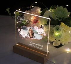 Personalised Photo Memorial Lamp Night Light Condolence Sympathy Gift With Rose Gold Floral