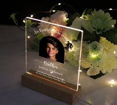 Personalised Photo In Heart Frame Memorial Lamp Night Light Condolence Sympathy Gift