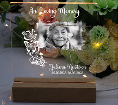 Personalised Photo Memorial Lamp Night Light Condolence Sympathy Gift Butterflies