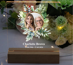 Personalised Photo Memorial Lamp Night Light Condolence Sympathy Gift Floral Circle Frame