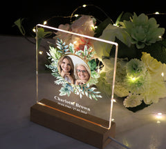 Personalised Photo Memorial Lamp Night Light Condolence Sympathy Gift Floral Circle Frame