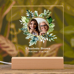 Personalised Photo Memorial Lamp Night Light Condolence Sympathy Gift Floral Circle Frame