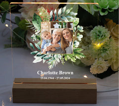 Personalised Photo Memorial Lamp Night Light Condolence Sympathy Gift Floral Square Frame