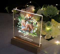 Personalised Photo Memorial Lamp Night Light Condolence Sympathy Gift Floral Square Frame