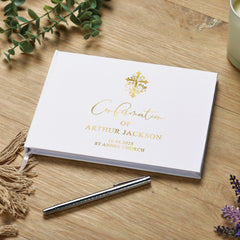 Personalised Confirmation Lined Guest Book With Cross and Gold Print