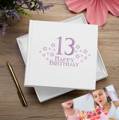 13th Birthday White Photo Album Gift For Her Or Him With Star Design