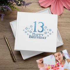 13th Birthday White Photo Album Gift For Her Or Him With Star Design