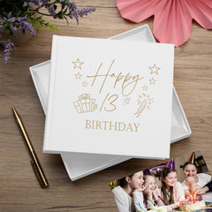 13th Birthday White Photo Album Gift For Her Or Him With Present Design