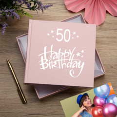 50th Birthday Pink Photo Album Gift For Her 50 x 6" x 4" Photos