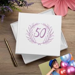 50th Birthday White Photo Album Gift For Her Or Him With Laurel Wreath